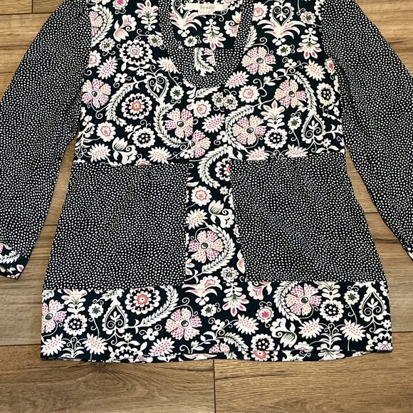 Boden Mollie Mixed Print Blouse SZ 6 Green Floral Polka Dot Pullover 3/4 Sleeve - Picture 3 of 11